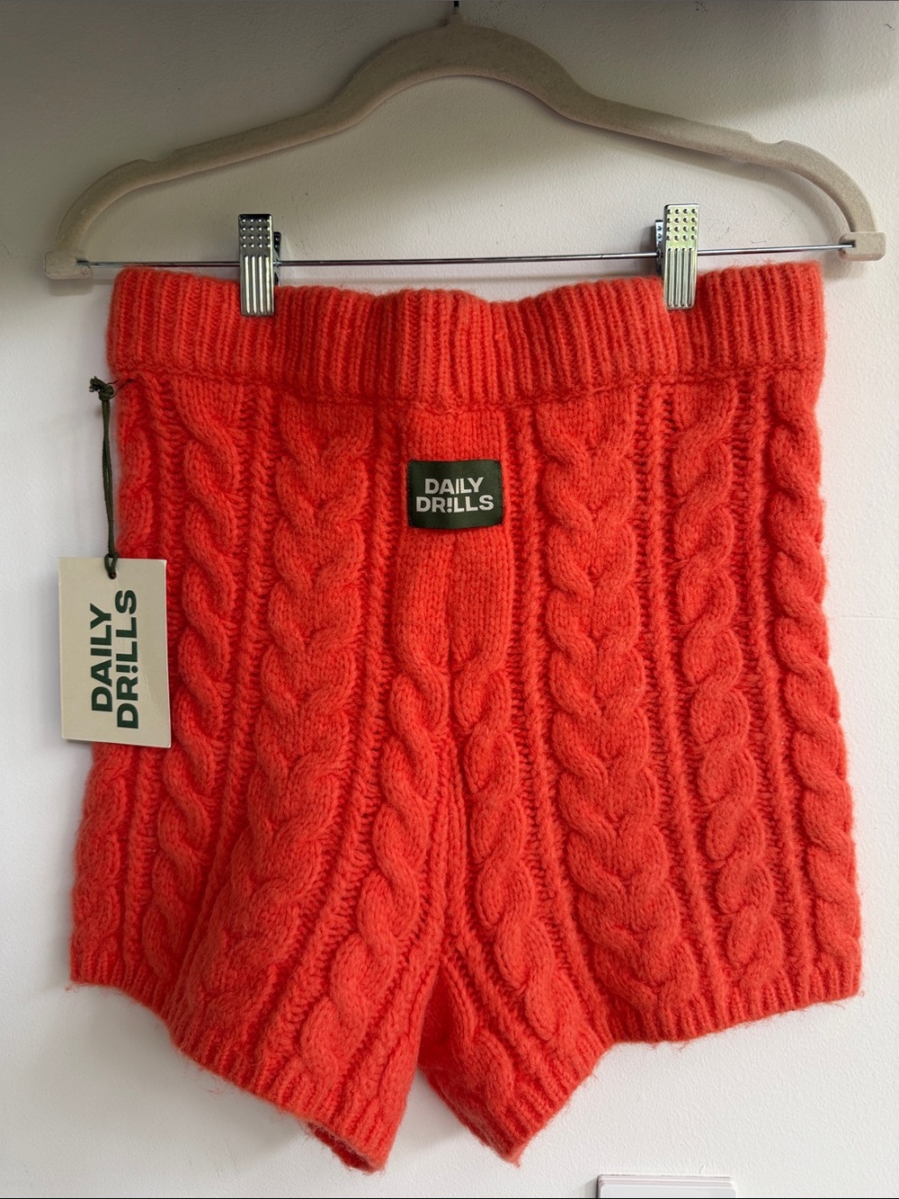 Daily Drills Cable Knit Shorts in Coral orange/melon